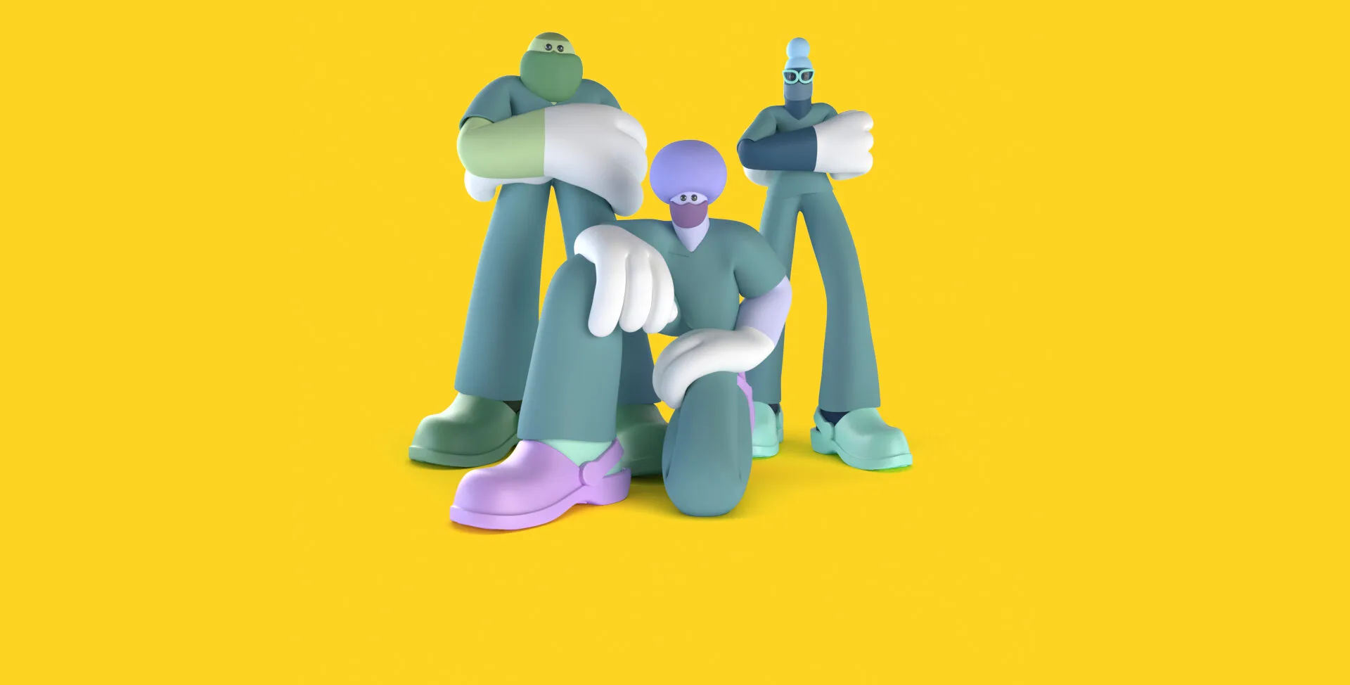 Circle health group - 3 avatars, 2 standing & 1 sitting
