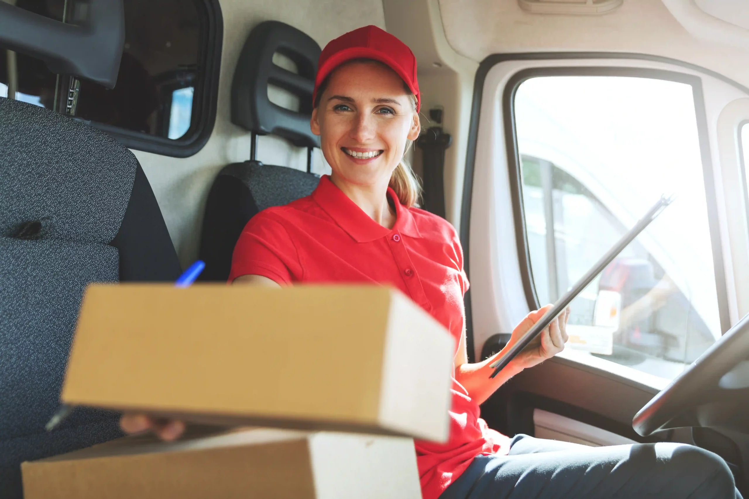 Amazon Blonde Female delivery driver